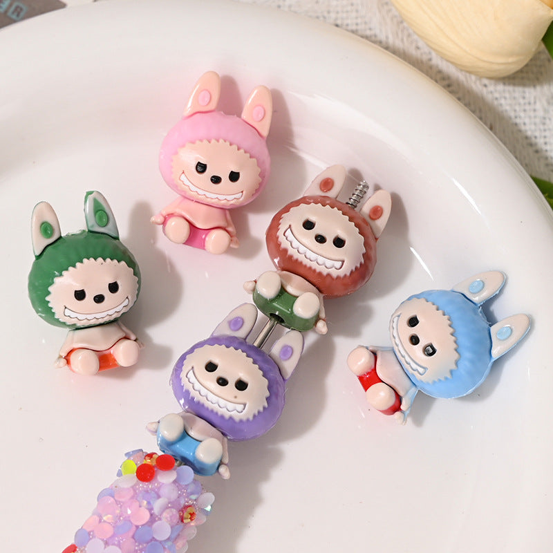 Cartoon Sitting Crying Baby Labubu with Hole Cute Rubber Beads DIY Phone Chain Accessories Soft Rubber Irregular Beads