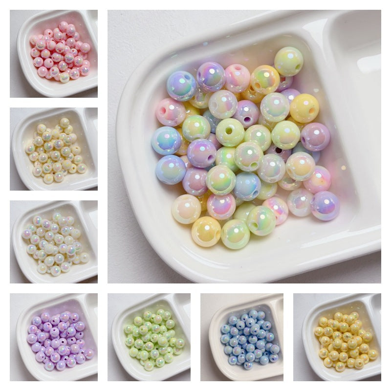 8-12mm Mabe Luminous Solid Color Straight Hole Round Beads DIY Phone Chain Necklace Beading Materials Jewelry Accessories