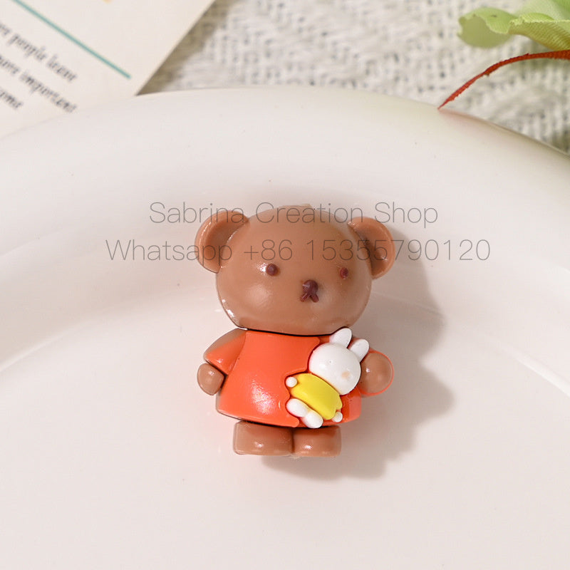 New Cartoon Soft Rubber 3D Bear Through-Hole Beads for DIY Phone Chain Keychain Bag Pendant Materials