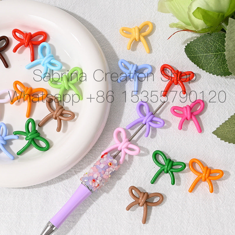 27mm Bowknot Acrylic Beads Through Hole Bow Tie DIY Phone Chain Accessories Beading Pen Materials Loose Beads