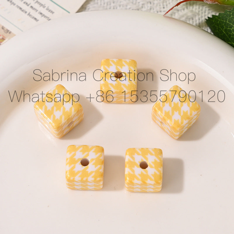 Versatile Acrylic Houndstooth 14mm Square Hole Beads DIY Phone Chain Bag Pendant Keychain Car Hanging Material