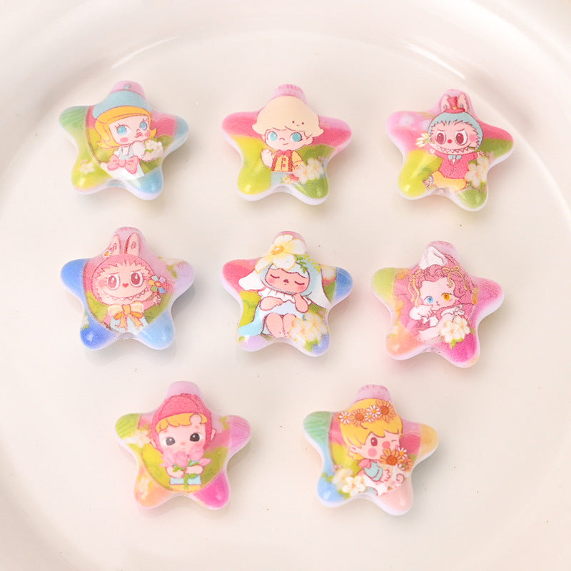 Labubu Oil Painting Star Beads Illustration Beads DIY Phone Chain Accessories Loose Beads Bag Hanging Beads Pen Materials