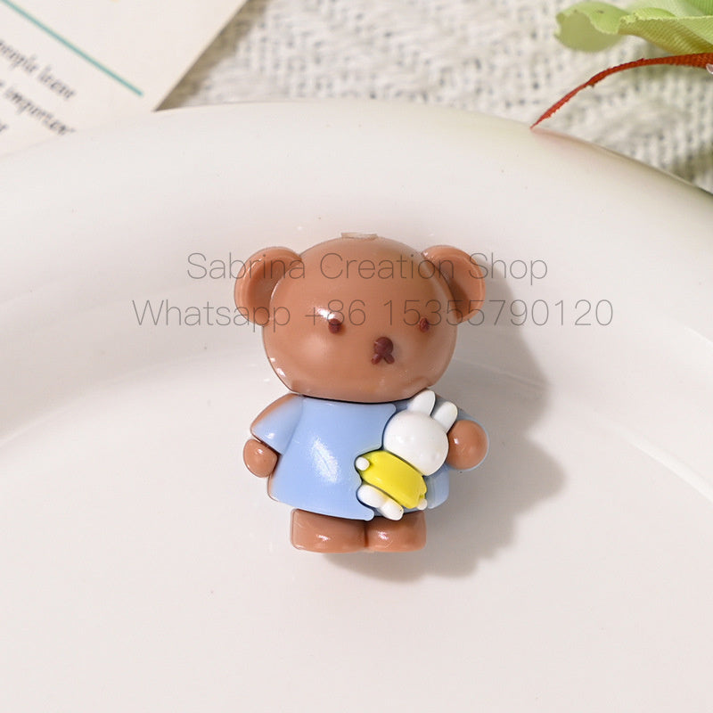 New Cartoon Soft Rubber 3D Bear Through-Hole Beads for DIY Phone Chain Keychain Bag Pendant Materials