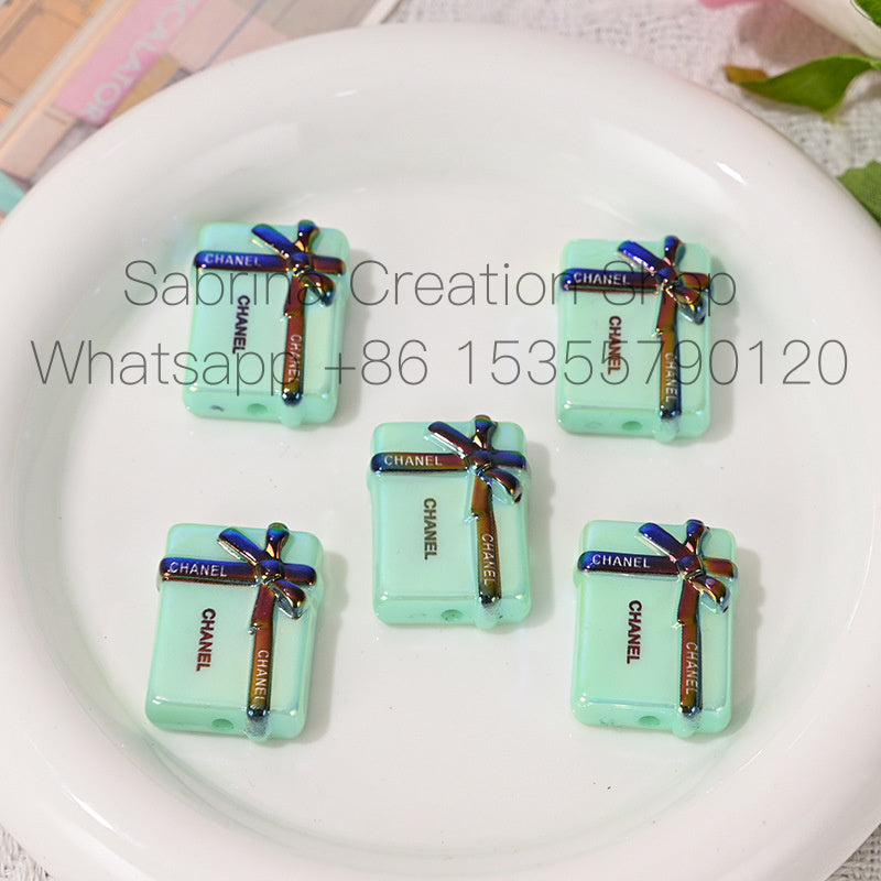 UV Electroplated Colorful Big Brand Gift Box Straight Hole Beads DIY Bead Pen Phone Chain Keychain Jewelry Material Bulk