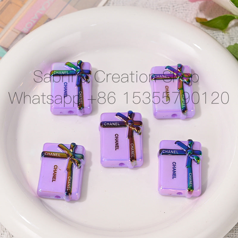 UV Electroplated Colorful Big Brand Gift Box Straight Hole Beads DIY Bead Pen Phone Chain Keychain Jewelry Material Bulk