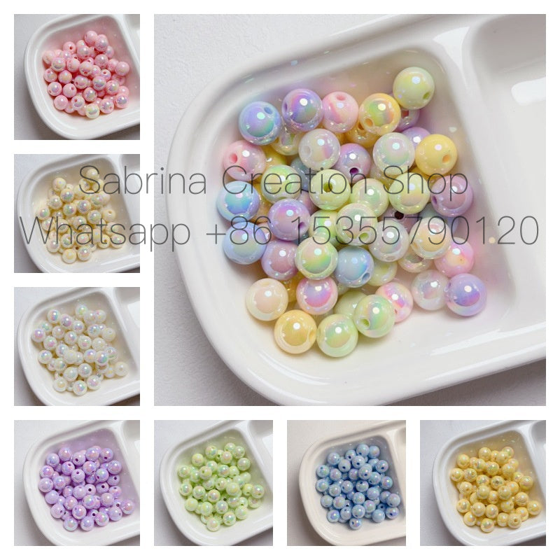 8-12mm Mabe Luminous Solid Color Straight Hole Round Beads DIY Phone Chain Necklace Beading Materials Jewelry Accessories