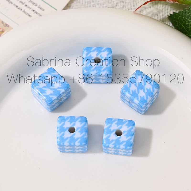 Versatile Acrylic Houndstooth 14mm Square Hole Beads DIY Phone Chain Bag Pendant Keychain Car Hanging Material