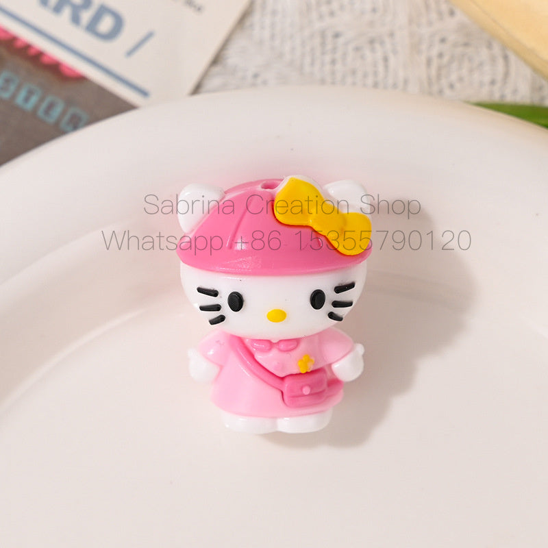 3D HK Beads Charms Dress-Up Diary KT Cat Rubber Beads with Holes Cute DIY Phone Chain Keychain Accessories Beaded Pen