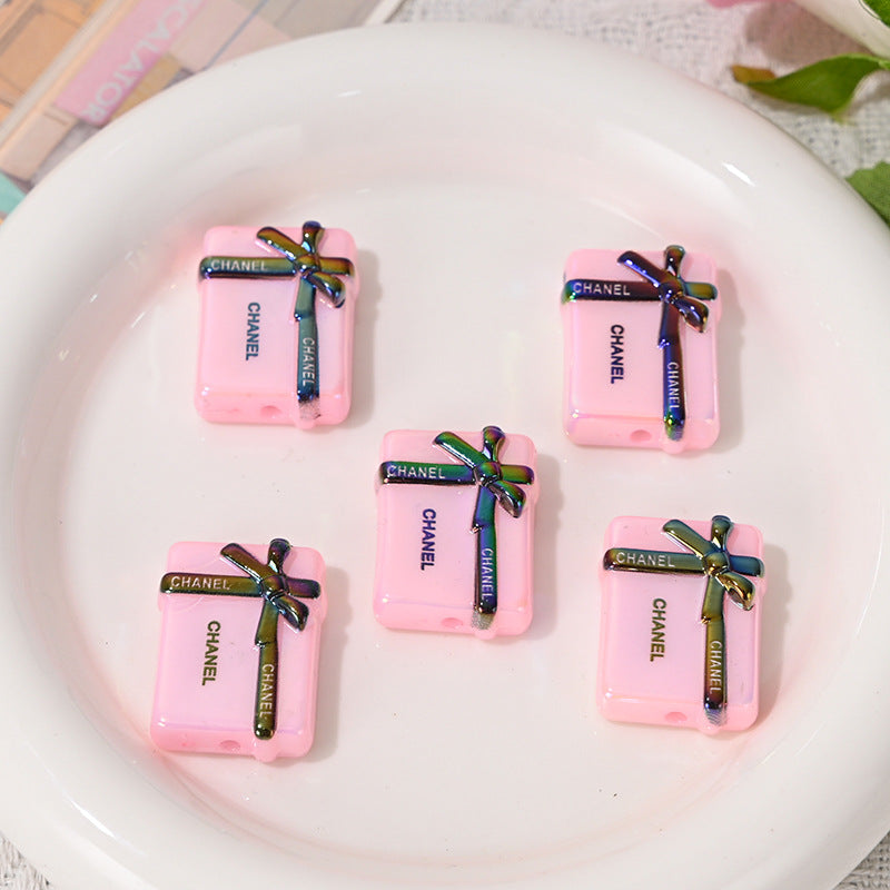 UV Electroplated Colorful Big Brand Gift Box Straight Hole Beads DIY Bead Pen Phone Chain Keychain Jewelry Material Bulk