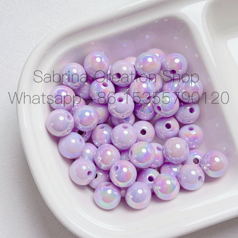 8-12mm Mabe Luminous Solid Color Straight Hole Round Beads DIY Phone Chain Necklace Beading Materials Jewelry Accessories