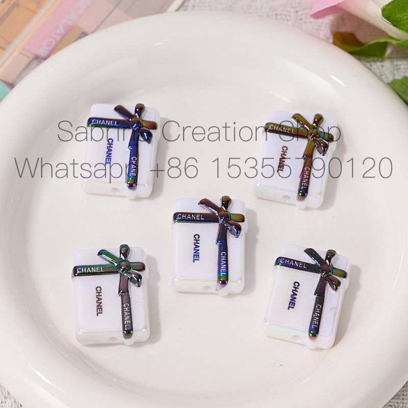 UV Electroplated Colorful Big Brand Gift Box Straight Hole Beads DIY Bead Pen Phone Chain Keychain Jewelry Material Bulk