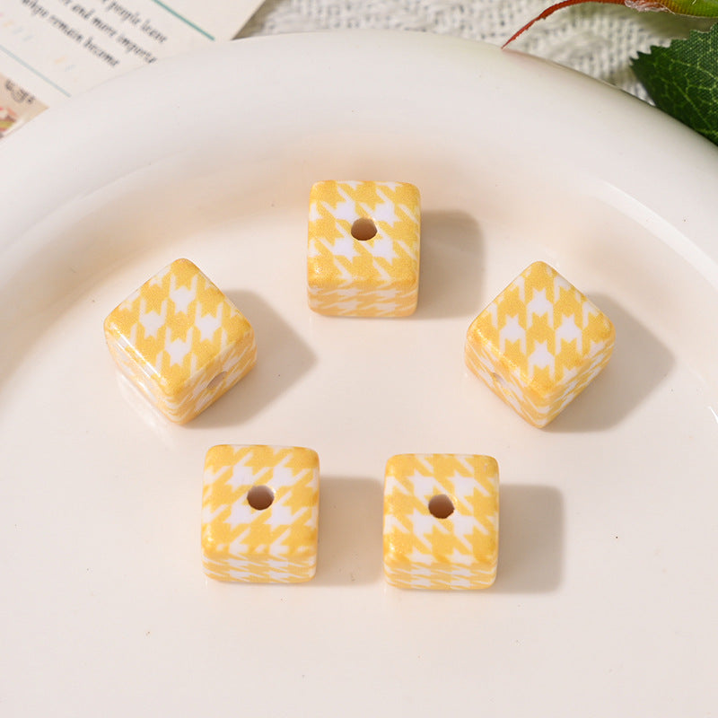Versatile Acrylic Houndstooth 14mm Square Hole Beads DIY Phone Chain Bag Pendant Keychain Car Hanging Material