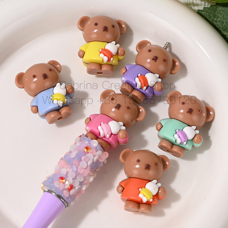New Cartoon Soft Rubber 3D Bear Through-Hole Beads for DIY Phone Chain Keychain Bag Pendant Materials