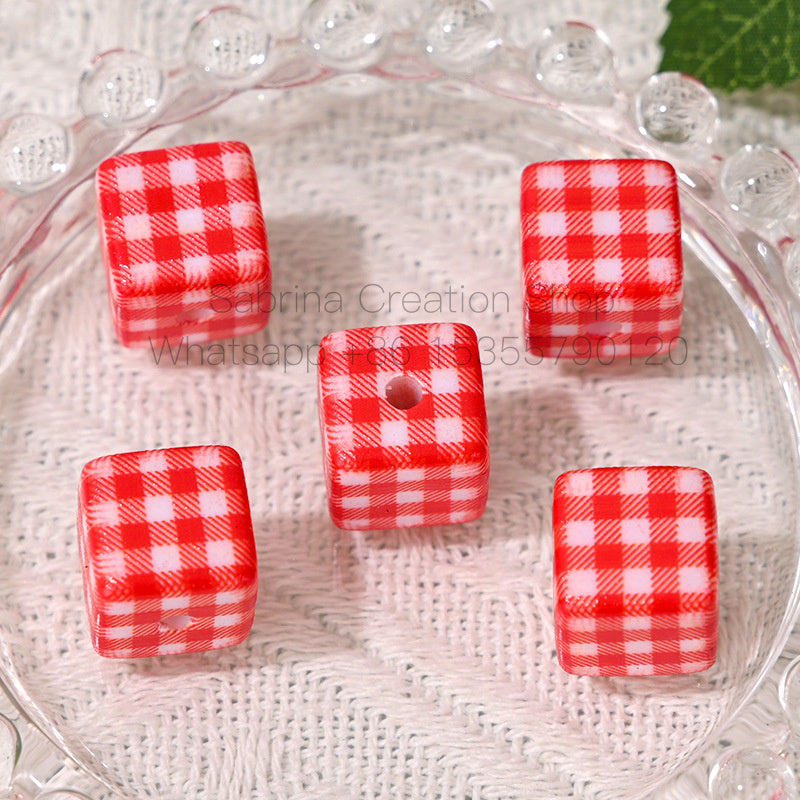 Hot-Selling Versatile Plaid Square Through-Hole Beads DIY Phone Chain Keychain Hair Rope Beaded Pen Bag Hanging Loose Beads Wholesale