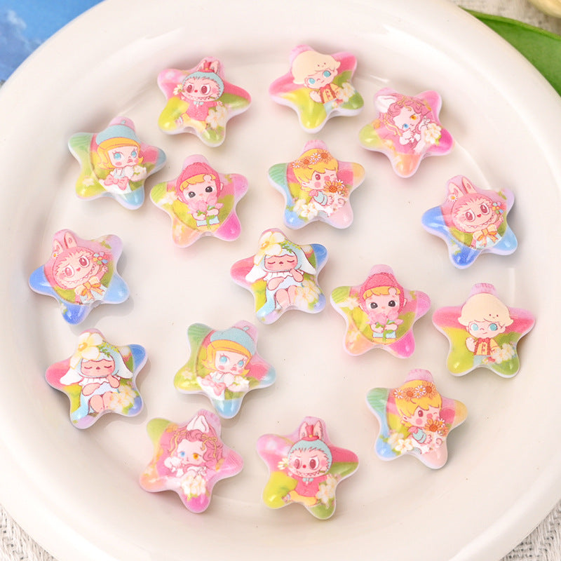 Labubu Oil Painting Star Beads Illustration Beads DIY Phone Chain Accessories Loose Beads Bag Hanging Beads Pen Materials