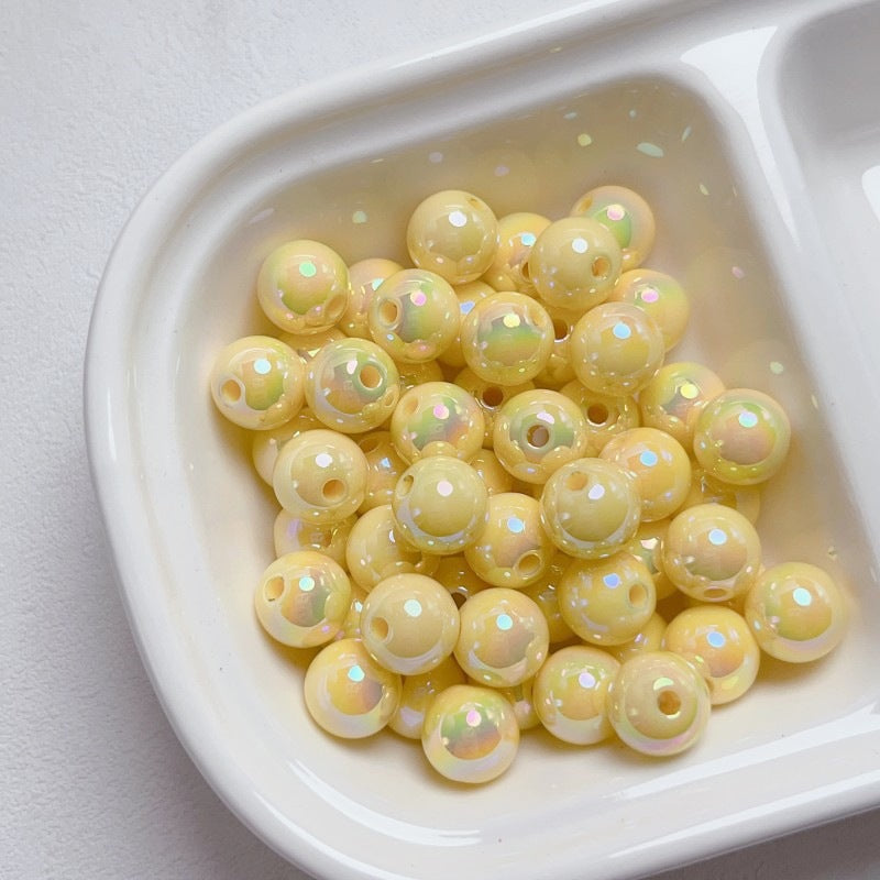 8-12mm Mabe Luminous Solid Color Straight Hole Round Beads DIY Phone Chain Necklace Beading Materials Jewelry Accessories