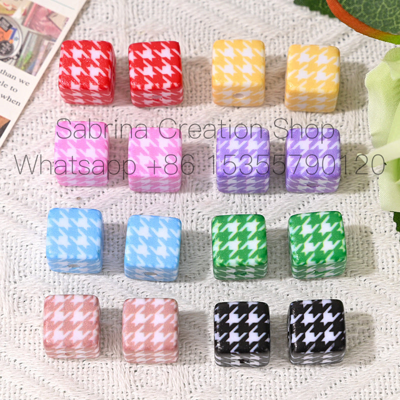 Versatile Acrylic Houndstooth 14mm Square Hole Beads DIY Phone Chain Bag Pendant Keychain Car Hanging Material
