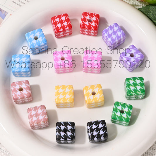 Versatile Acrylic Houndstooth 14mm Square Hole Beads DIY Phone Chain Bag Pendant Keychain Car Hanging Material