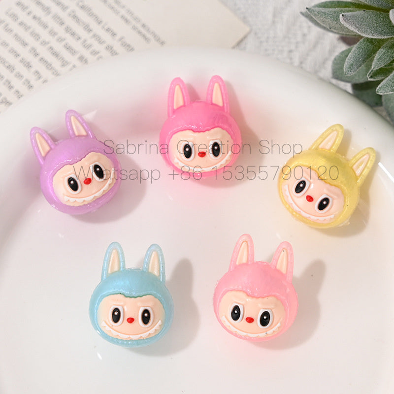 50pcs-New Soft Rubber Cartoon Labubu Head Straight Hole Beads DIY Phone Chain Accessories Children's Bracelet Beads Wholesale