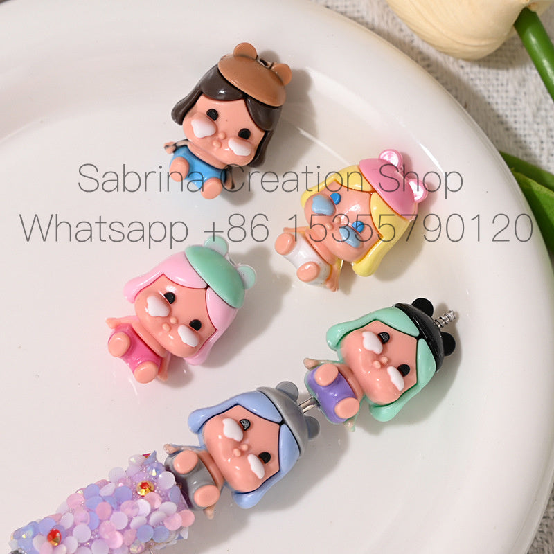 Cartoon Sitting Crying Baby Labubu with Hole Cute Rubber Beads DIY Phone Chain Accessories Soft Rubber Irregular Beads