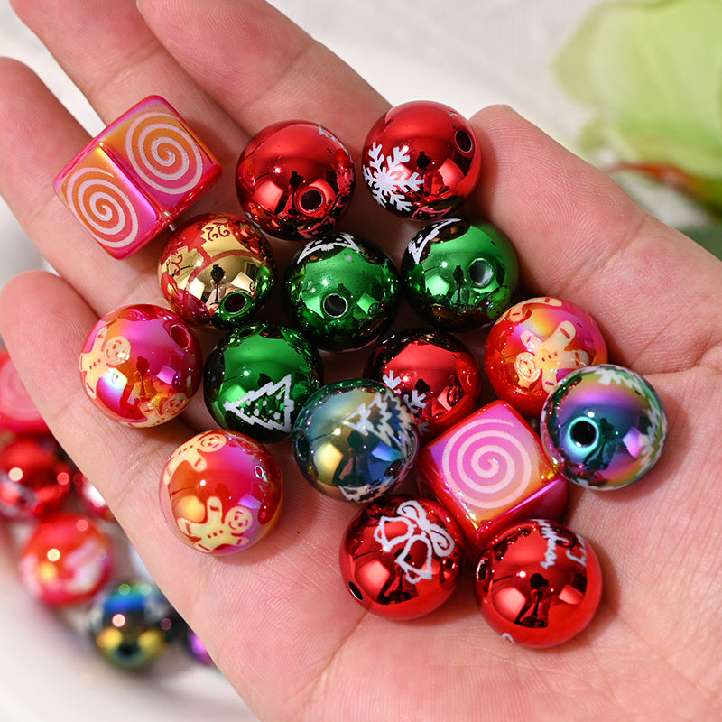 Cross-Border Hot Item 16mm Christmas Loose Beads DIY Phone Chain Accessories UV Electroplated Colorful Straight Hole Round Beads