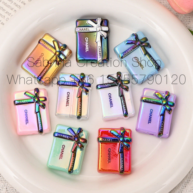 UV Electroplated Colorful Big Brand Gift Box Straight Hole Beads DIY Bead Pen Phone Chain Keychain Jewelry Material Bulk